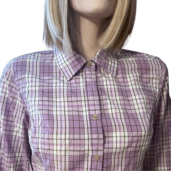 LL Bean Utility Shirt Top Blouse Nylon Fishing Hunting Hiking Lavender Plaid - Picture 4 of 15